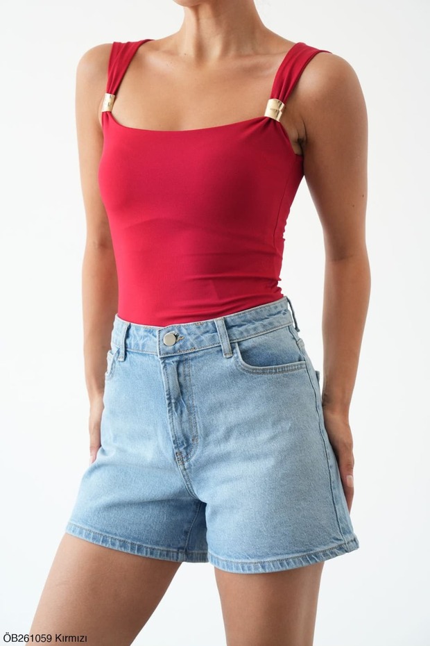 Accessory Detailed Square Neckline Body Athlete Top