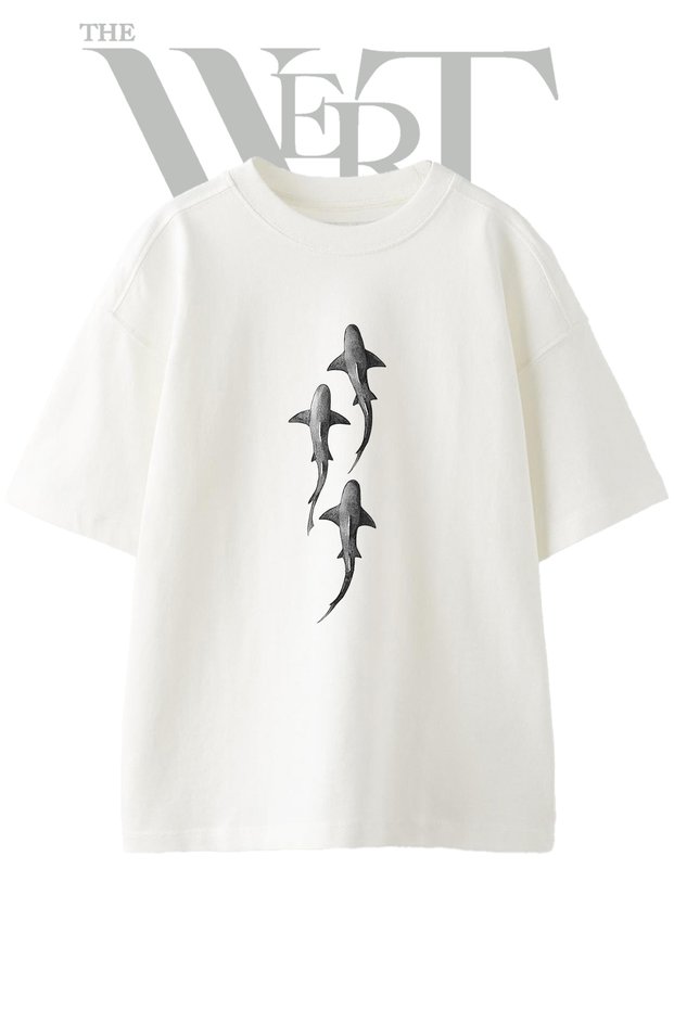 Vintage Sharks Design Printed Unisex White Oversize T-Shirt