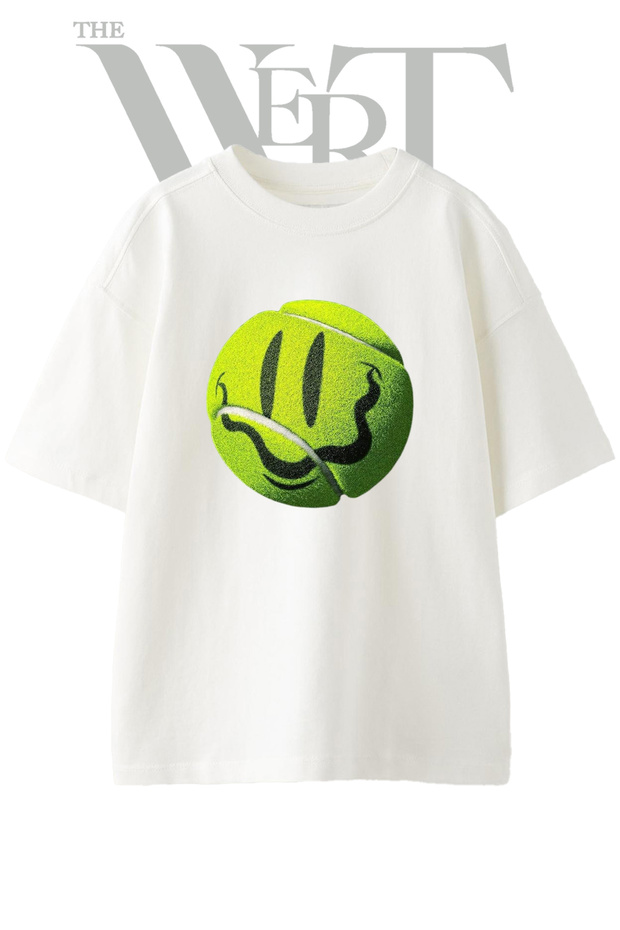Melting Smiley Design Printed Unisex White Oversize T-Shirt