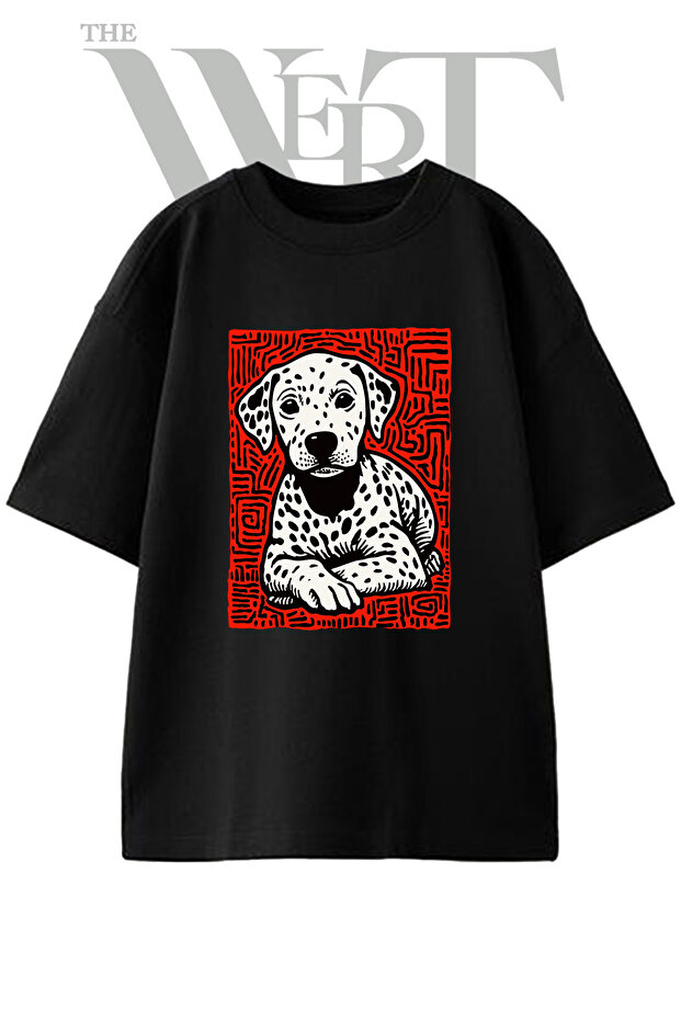 Dalmatian Puppy Design Printed Unisex Black Oversize T-Shirt