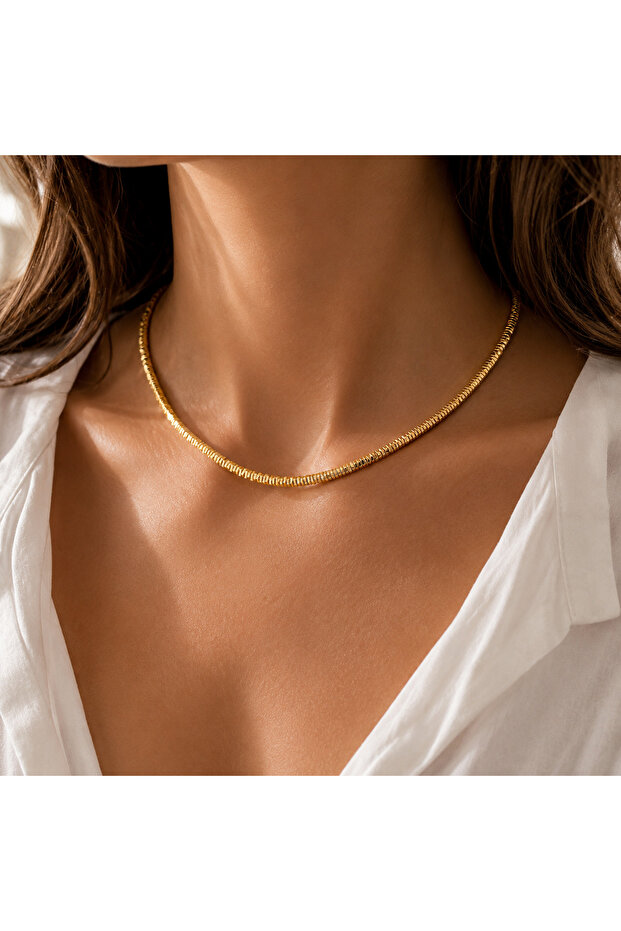 Gold Color Hematite Natural Stone Women's Necklace – Minimal Short Necklace Choker Stylish Elegant Design