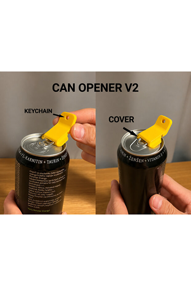 Can and Bottle Opener and Lid Lifter 2-in-1 – Ergonomic Cola & Energy Drink Opener with Keychain