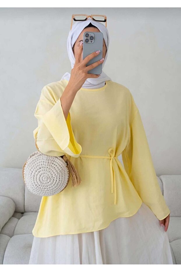 Women's Cross Detailed Waist Drawstring Tunic -0330