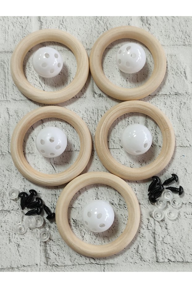 Amigurumi Rattle Ring, Rattle Ball and Screw Eye Set of 5