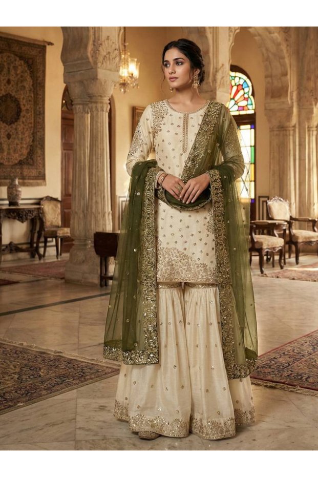 Green Fendy Silk Salwar Kameez & Dupatta - FFT7340 - Green-Size:M-38-Inches