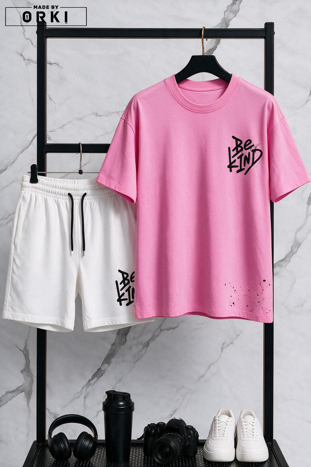 Be Kind Printed Plus Size Unisex T-Shirt & White Shorts Set