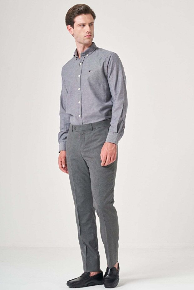 Smoked Side Pocket Filafil Pattern Slim Fit Flexible Trousers 1003260152