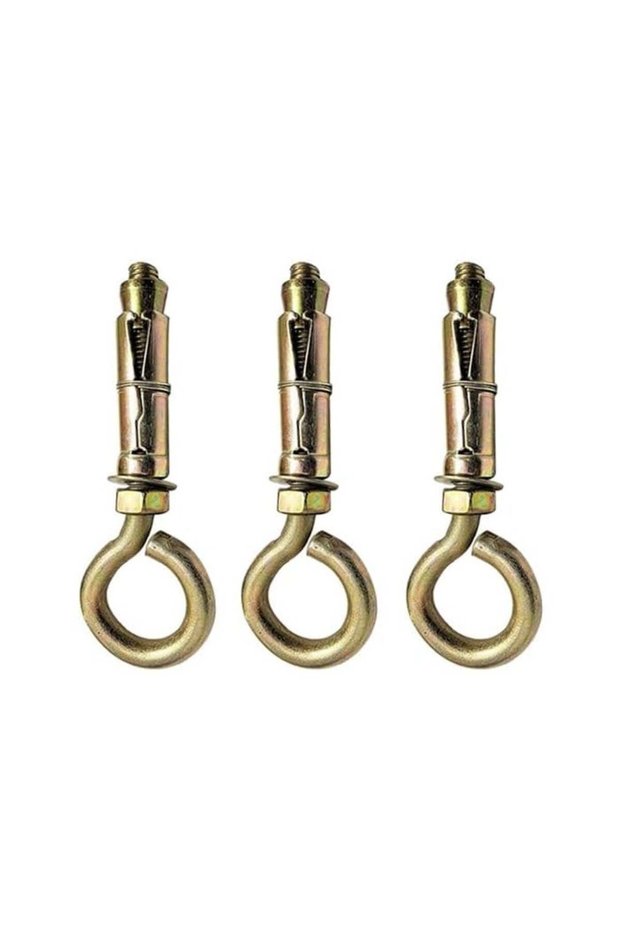 Heavy-Duty Eye Bolt Anchors, Zinc-Plated Steel, CLOSED HOOK (Pack-Of 3, 8mm)