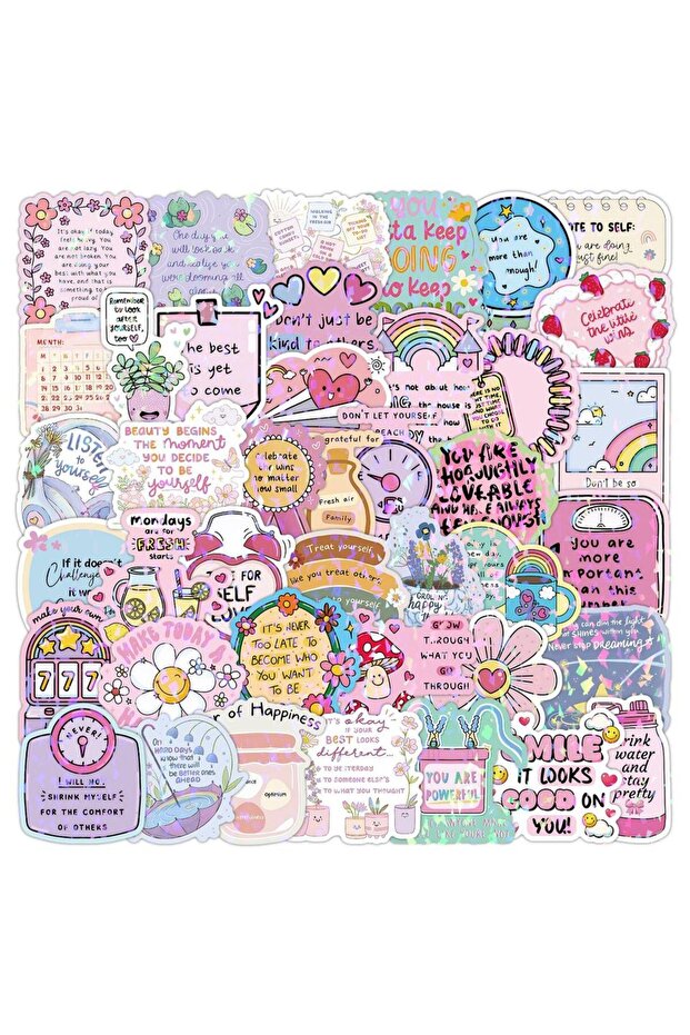 100Pcs-AB 50/100Pcs Inspirational Text Aesthetic Sticker Flash Film Decals Office Stationery School