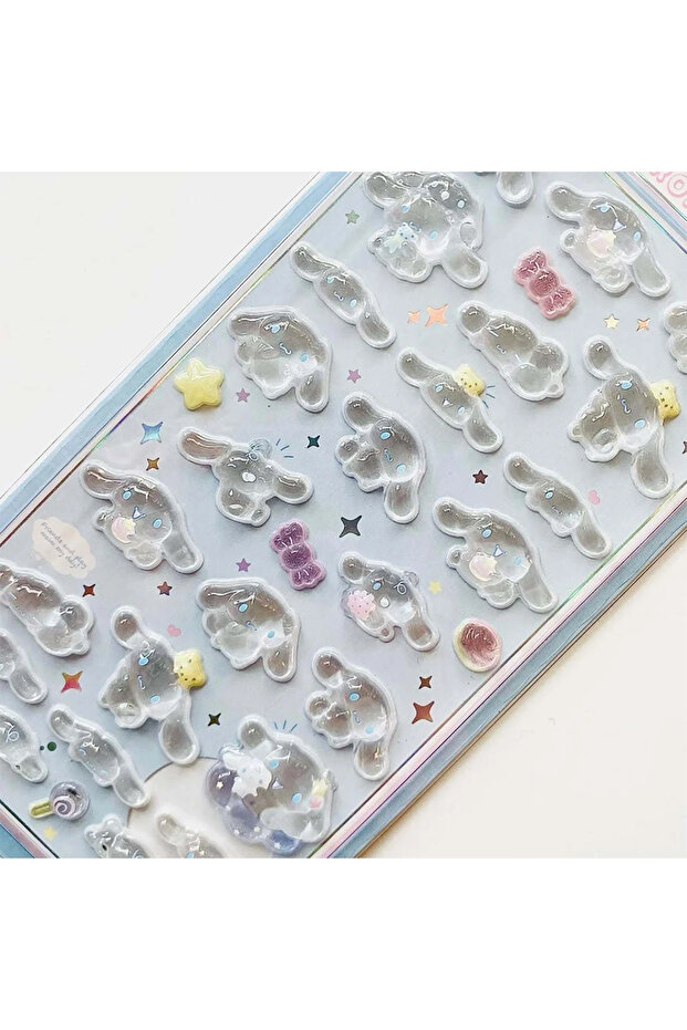 06 1Pcs 7PCS Anime Hellokitty Kuromi Cinnamoroll 3D Sanrio Stickers Transparent Jelly Crystal Decora