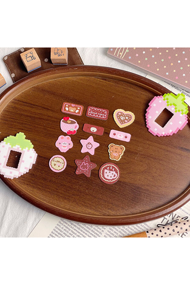 01 Kawaii Woven Fabric Label Sticker Roll Deco Stickers Korean Stickers Scrapbook Sticker Star Straw