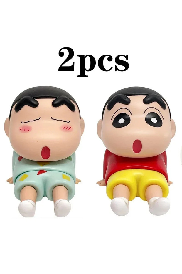 2PCS Anime Figure Crayon Shin-Chan Phone Holder Kawaii Desktop Ornaments Phone Support Mini GK Colle