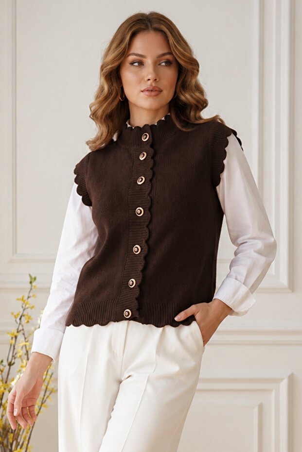 Buttoned Knitwear Vest R4485 Brown