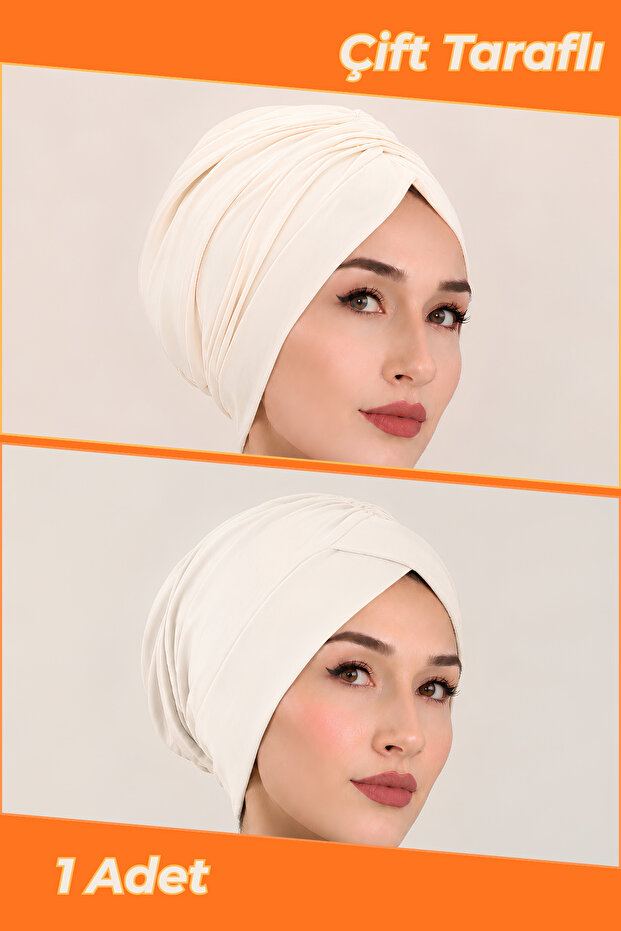 Ecru Double-Sided Sandy Hijab Cap | Sea Pool Compatible Practical Cap | Non-Slip, Anti-Sweat, Ready-To-Use Cap | Double-Way Hijab Bonnet