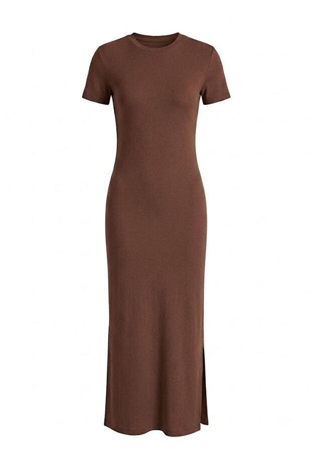 Basic Slit Dress Brown