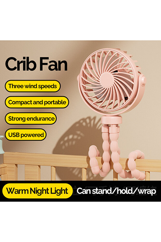 Pink USB Rechargeable Portable Octopus Mini Fan, 3 Speed Handheld Cooling Fan With Hanger, For Strol