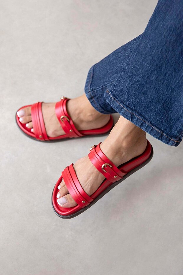 Cistra Women's Daily Comfort Leather Slippers Red