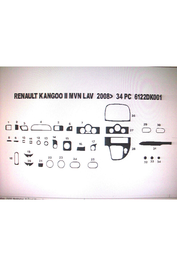 Renault kangoo 2008-2016 34-piece dashboard trim set (eagle eye mahogany)