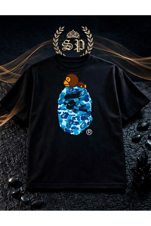 Monkey Masked Vintage Y2K T-Shirt Blue and Pink 100% Coton Tee