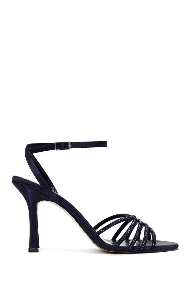 Women's Navy Blue Ankle Buckle Stoned Thin High Heel Sandals 26Sfe391314