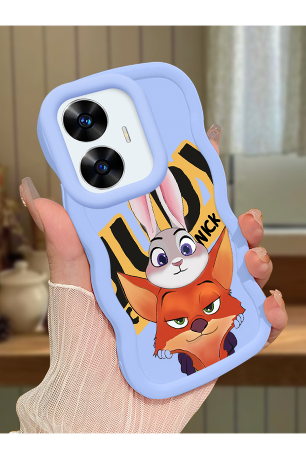 Realme C55 Compatible Case Camera Protector Blue Silicone Couple Phone Case Rabbit Pattern