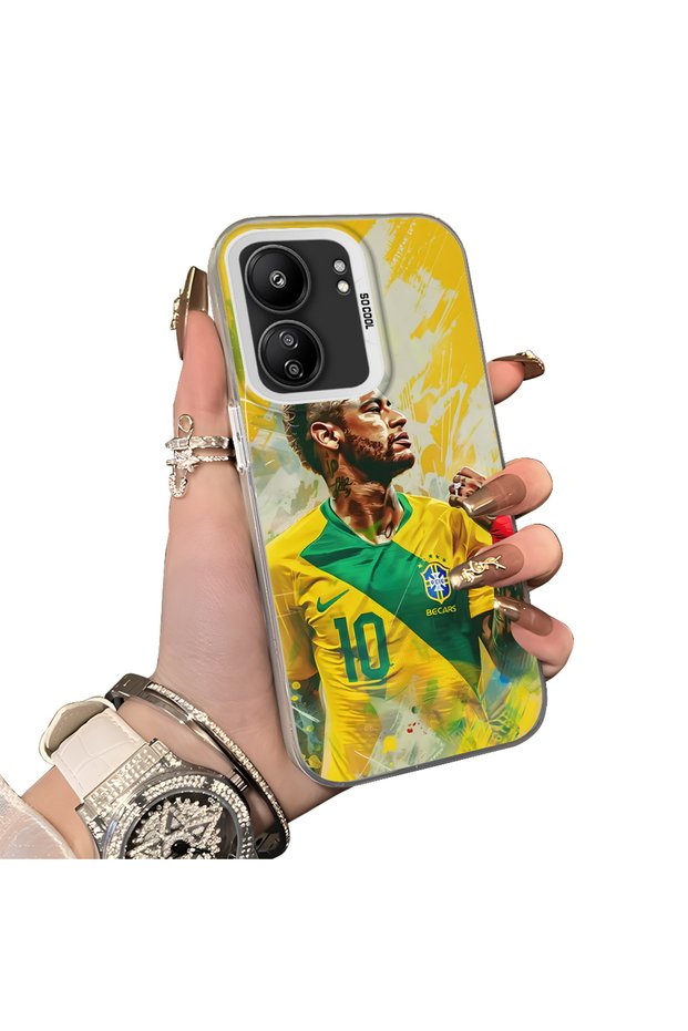Redmi 13C Compatible Silicone Edge Hard Back Case Couple Phone Case Neymar Patterned