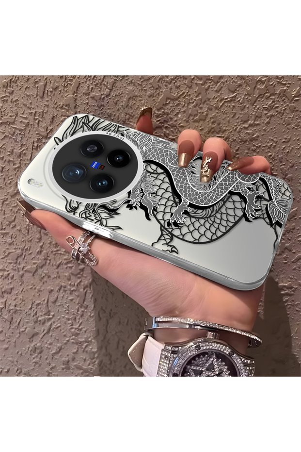 Vivo X300 Pro Compatible High Quality Chinese Style Black and White Dragon Printed Case
