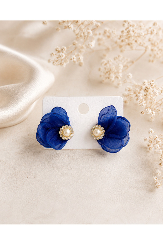 Half Flower Earrings – Stylish Women's Earrings with Elegant Stone and Pearl Detailing