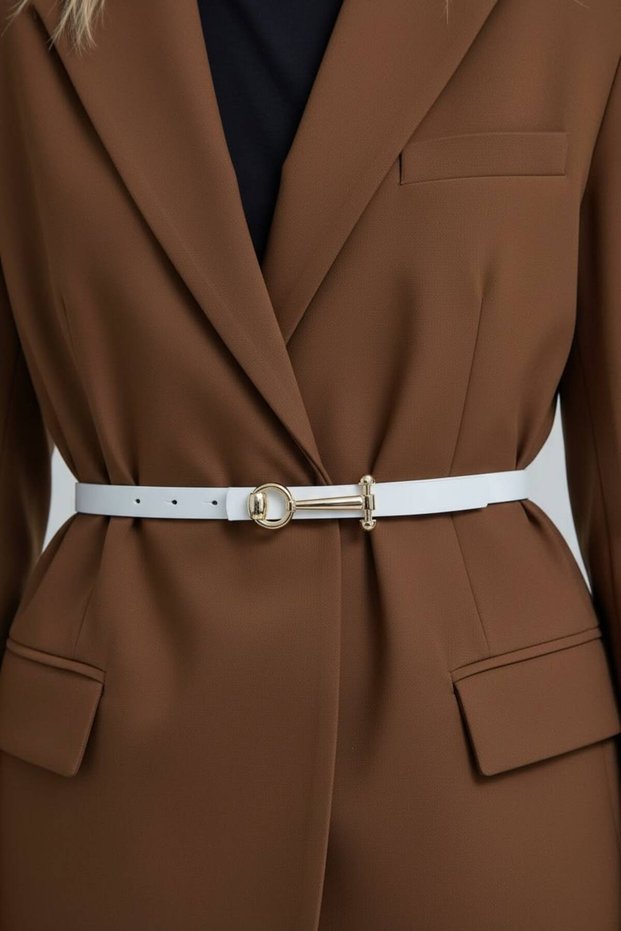 Thin Women's Belt with Gold Buckle, Pants Belt, Jacket Belt, Dress Belt, Width: 2 Cm, Buckle Length: 7 cm