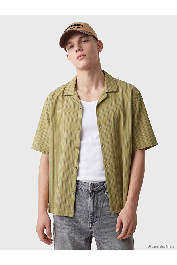 Xside Green Relax Fit Striped Men's Shirt
