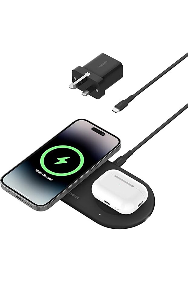 شاحن لاسلكي BoostCharge Pro 2 في 1 مع شحن مغناطيسي Qi2 بقوة 15 واط، شحن سريع لهواتف آيفون
