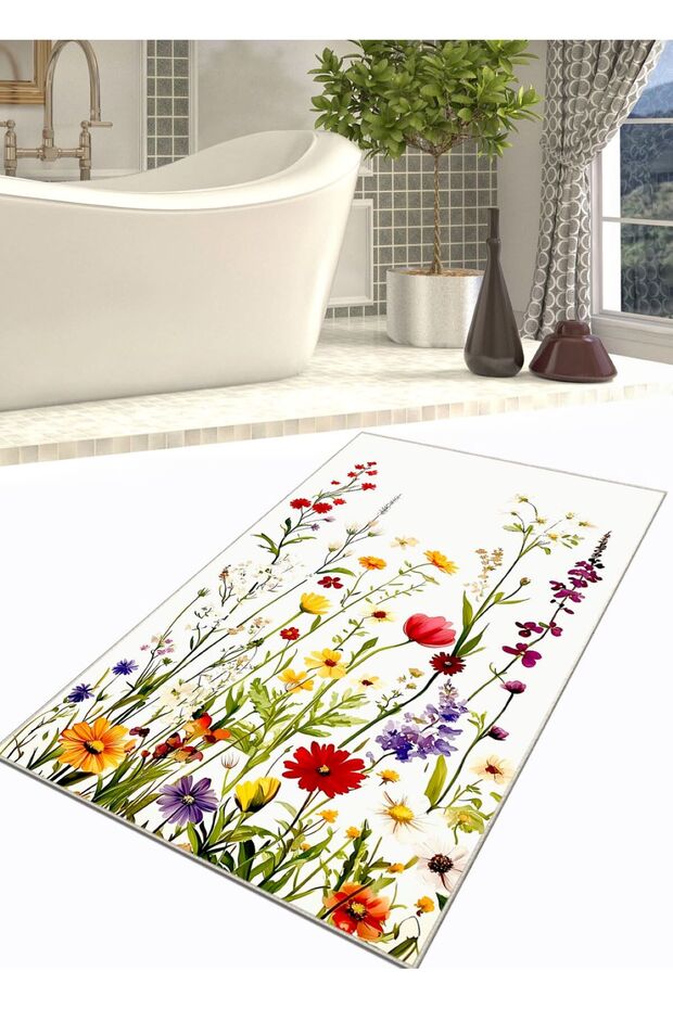 Flowers, Non-Slip, Non-Shedding Base, Bathroom Rug, Bath Mat (80X120Cm)