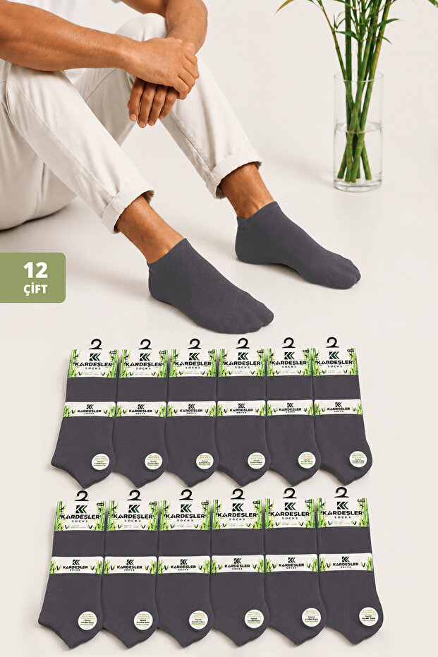 Men's Set of 12 Gray Bamboo Booties Socks