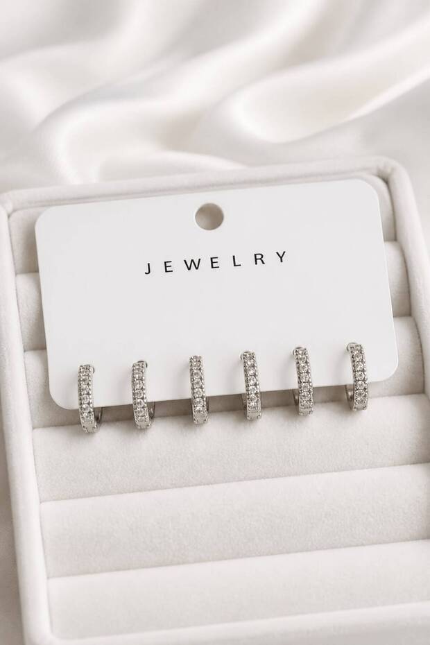 Silver Color Zircon Stone Hoop Women's Earring Set