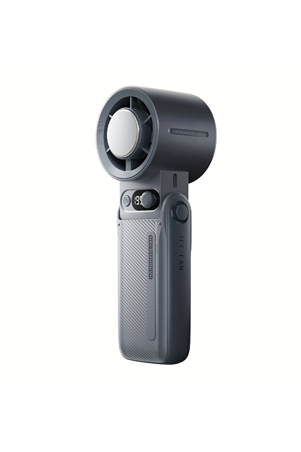 Gray Foldable Ice Cool Handheld Turbo Fan, LED Digital Screen, 199 Speeds Ice Cooling Portable Fan f