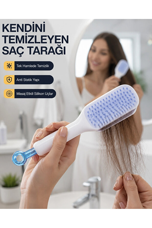Self-Cleaning Ergonomic Hair Comb – Abs Body, Silicone Teeth