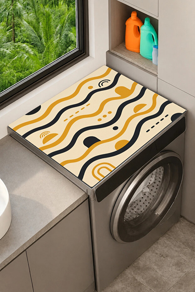 Clothes Dryer Top Organizer Mat Liquid-Proof Cover Wave Rhythm