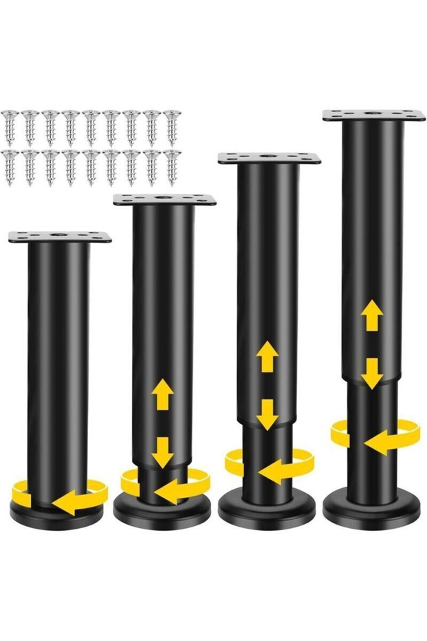 4-piece set of furniture legs, 18-30 cm adjustable, metal bathroom furniture legs, suitable for sofas, cabinets, tables, and chairs - black.