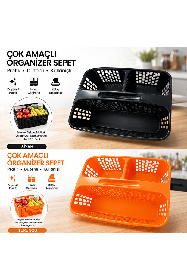 Multi-Purpose Organizer Basket with Handles and Compartments | Kitchen, Bathroom, Detergent and Cleaning Organizer