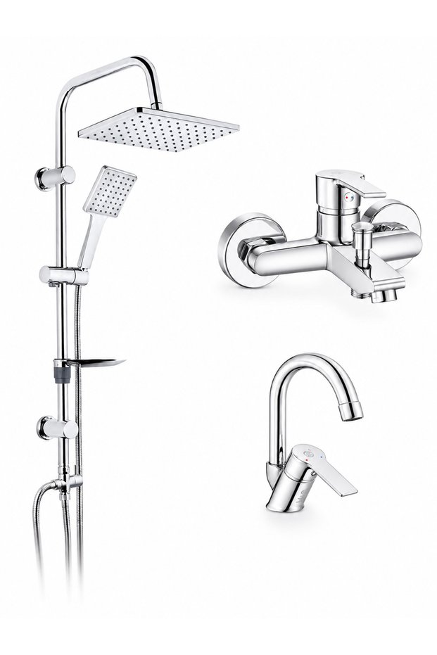 E.C.A Lite Bathroom Faucet + Lite Kuğu Sink Faucet + Tema 53242 Rain Carismo Shower System