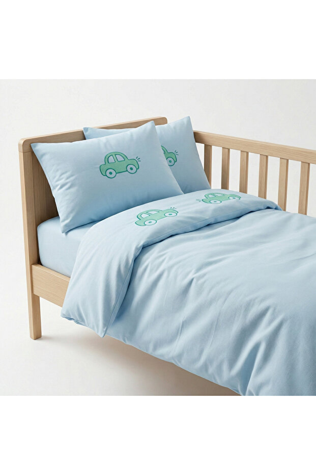 Car Embroidered 100% Cotton Baby Duvet Cover Set