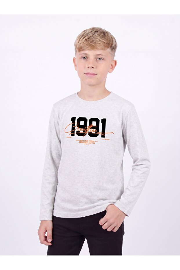 Boy's Round Neck Sweatshirt with Print Detail