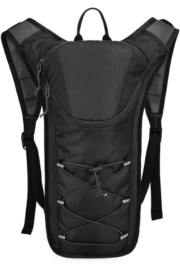 This lightweight black hydration backpack comes with a 2 - liter hydration bladder and is available in a variety of colors. It's for activities...