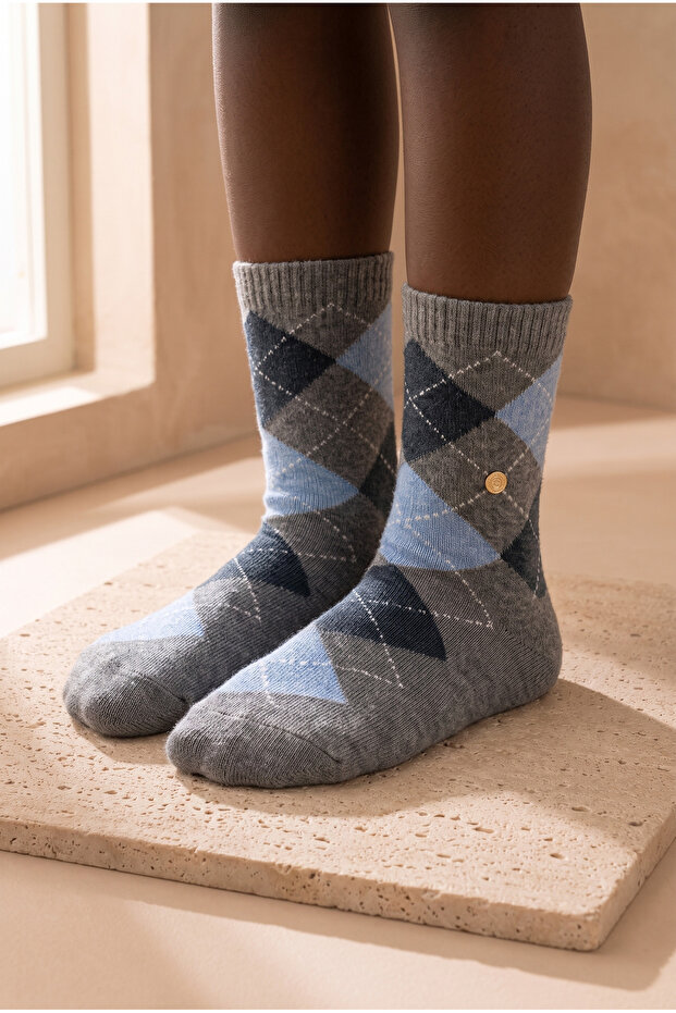 Children's Plaid Patterned Cotton Studded Socks