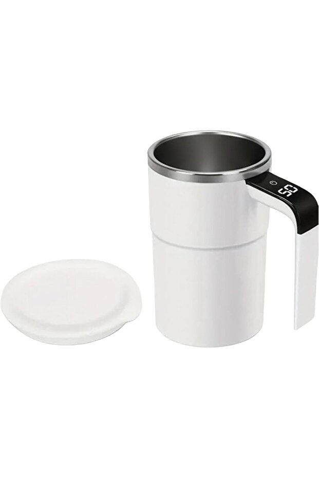 380ml Automatic Stirring Coffee Mug, Magnetic Automatic Stirring Mug with Temperature Display, Rechargeable Smart Coffee Mug with Lid - White