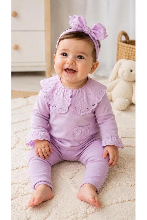 Baby Girl Lace Collar 3-Piece Set with Bandana and Cotton Tights, 3-18 Months