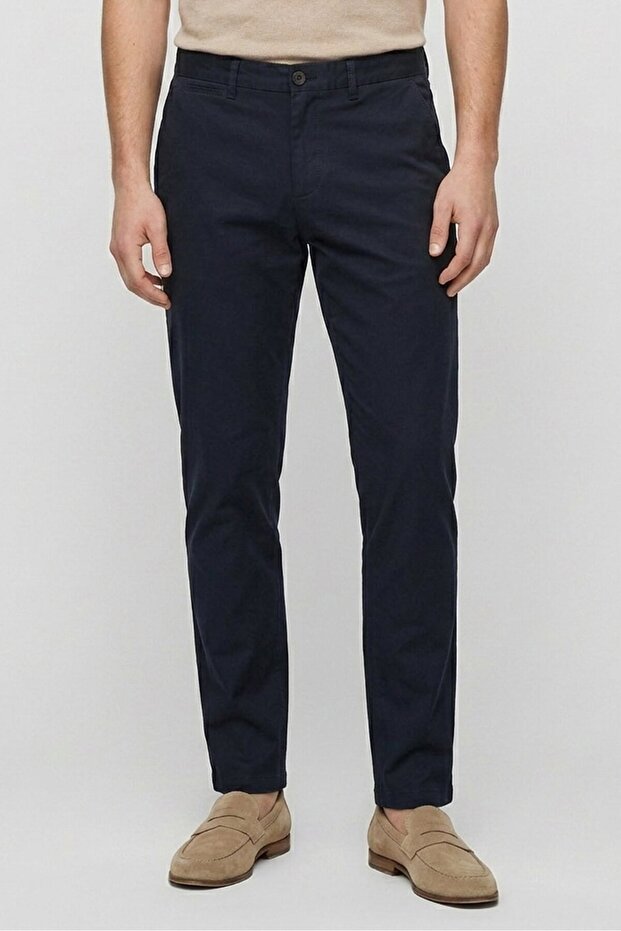 Men Slim Fit Plain Chino Pants, Midnight Navy