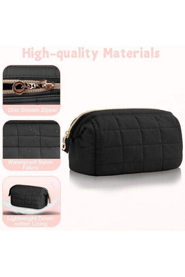 Travel toiletry bag, women's makeup bag, large capacity makeup bag, quilted makeup bag/storage bag, waterproof zipper makeup bag (beige)
