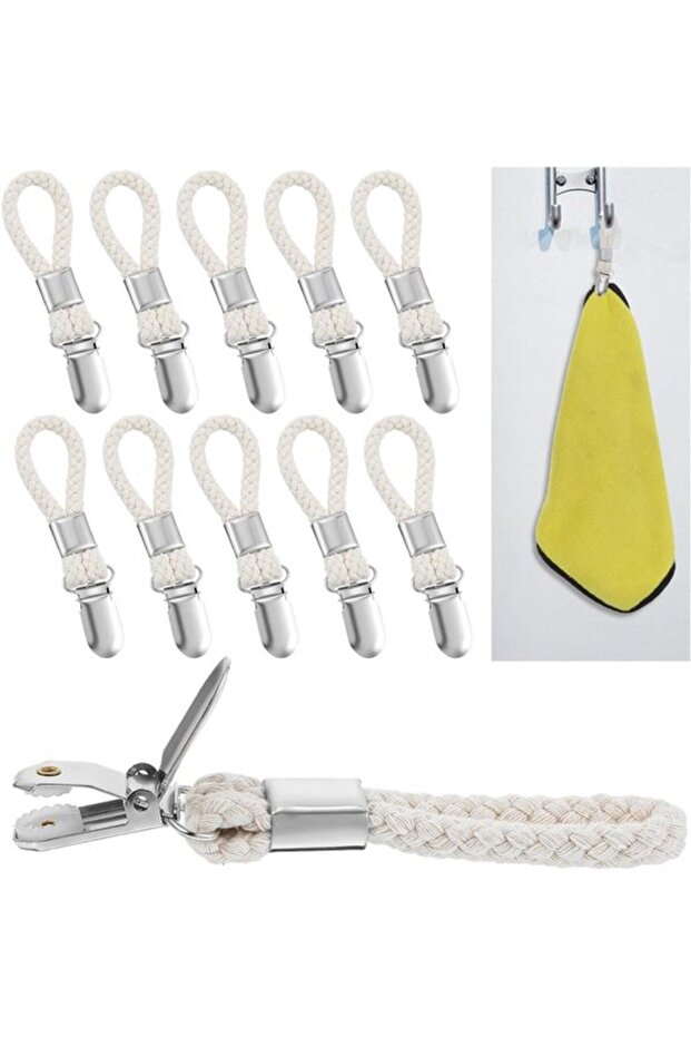 Hanging Tea Towel Clips - 10-pack - Metal Kitchen Towel Hooks - Suitable for Home, Kitchen, and Bathroom - Convenient Hook Clips with Hanging Rings