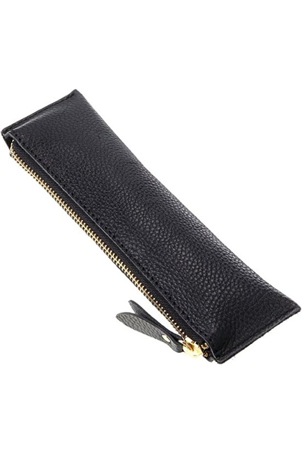 Genuine leather zippered pencil case, can also be used as a pen cover (new black style).